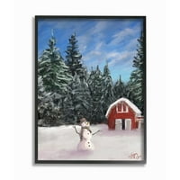 איש השלג של Stupell Industries בחווה אדום אסם חג חג המולד איור קיר ממוסגר על ידי האמן A.V. אומנות