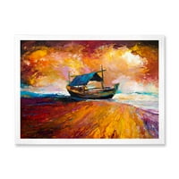 סירת פישר מסורתית במהלך אוקיינוס ​​ערב זוהר ציור ממוסגר הדפס קנבס