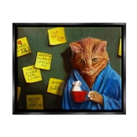 תזכיר תזכיר קפה מצחיק לחתול מצחיק תזכורות חיות וחרקים ציור צף שחור ממוסגר אמנות אמנות קיר אמנות