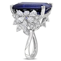 קראט נשים מיבלה יצר ספיר כחול 1- קראט יהלום 14KT טבעת קוקטייל זהב לבן