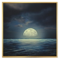 עיצוב אמנות 'סופר ירח מעל הים הכחול' ימי & החוף ממוסגר בד קיר אמנות הדפסה