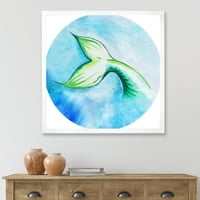 עיצוב אמנות 'זנב דג ירוק בתולת ים' הדפס אמנות ממוסגר ימי וחופי