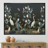 אמנות עיצוב ' צ 'ינואיזרי עם אדמוניות וציפורים ד' הדפסת אמנות קיר בד ממוסגרת מסורתית
