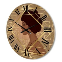 עיצוב 'נערת רטרו באמנות הזהב דקו גיאומטריה II' שעון קיר עץ מודרני