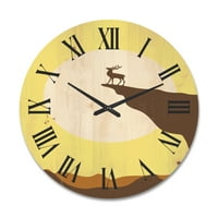 עיצוב 'צבי מינימליסטי בשקיעה על גבי האגם' שעון קיר עץ