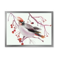 אמנות עיצוב 'ציפור שעווה יושבת על ענף' הדפס אמנות ממוסגר מסורתי