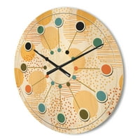 תכנון 'דפוס רטרו מופשט עגול גיאומטרי IX' שעון קיר עץ מודרני של אמצע המאה