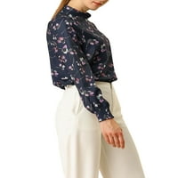 מציאות ייחודיות להדפיס פרחים של נשים צוואר מדומה חולצה אלגנטית שרוול ארוך