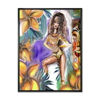 עיצוב אמנות 'טרופי אמזון לוחם אישה' מסורתי ממוסגר בד קיר אמנות הדפסה