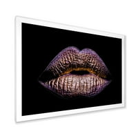 עיצוב 'סקסית סקסית מוזהבת אישה שפתיים נ' הדפס אמנות מודרני ממוסגר