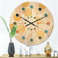תכנון 'דפוס רטרו מופשט עגול גיאומטרי IX' שעון קיר עץ מודרני של אמצע המאה