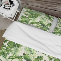 ערכת כיסוי שמיכה בעיצוב 'עלים טרופיים, פרחים ירוקים ולבן פרחים לבנים'