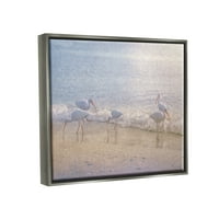 גלי חוף הים סטופל ציפורים להקה ציפורים ציור נוף אפור מציג אמנות ממוסגרת אמנות קיר אמנות