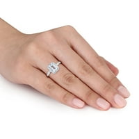 Miabella's CT Aquamarine ו- Diamond מבטא 10kt טבעת קוקטייל הילה זהב לבן