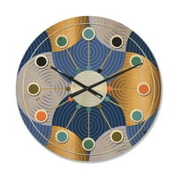 עיצוב 'רטרו גלי יוקרה בכחול וזהב X' שעון קיר עץ מודרני של אמצע המאה
