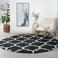 שטיח אזור מעבר שטיח גיאומטרי עבה אפור כהה, עגול מקורה לבן קל לניקוי