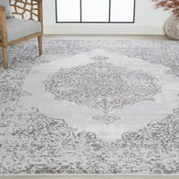 מדליון שטיחים מסורתי לבן, סלון אפור קל לניקוי
