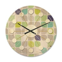 עיצוב 'עלים עם דפוס גיאומטרי' שעון קיר עץ מודרני של אמצע המאה