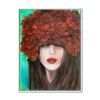 עיצוב 'דיוקן של גברת צעירה עם פרחים אדומים' הדפס אמנות קיר מודרני ממוסגר