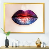 עיצוב אמנות 'שפתיים נשיות עם שפתון צבעוני בהיר' הדפס אמנות ממוסגר מודרני