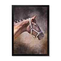עיצוב אמנות 'דיוקן מקרוב של סוס חום' בית חווה הדפס אמנות ממוסגר