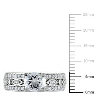 Miabella's נשים 1- קראט T.G.W. יצר טבעת אירוסין של ספיר פיליגרן לבנה בכסף סטרלינג